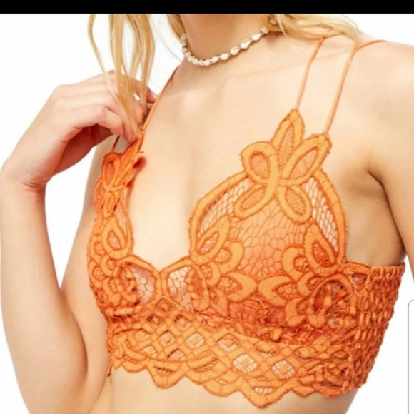 FREE PEOPLE FP1 Adella Lace Bralette Bright Orange Size XS - Picture 2 of 7